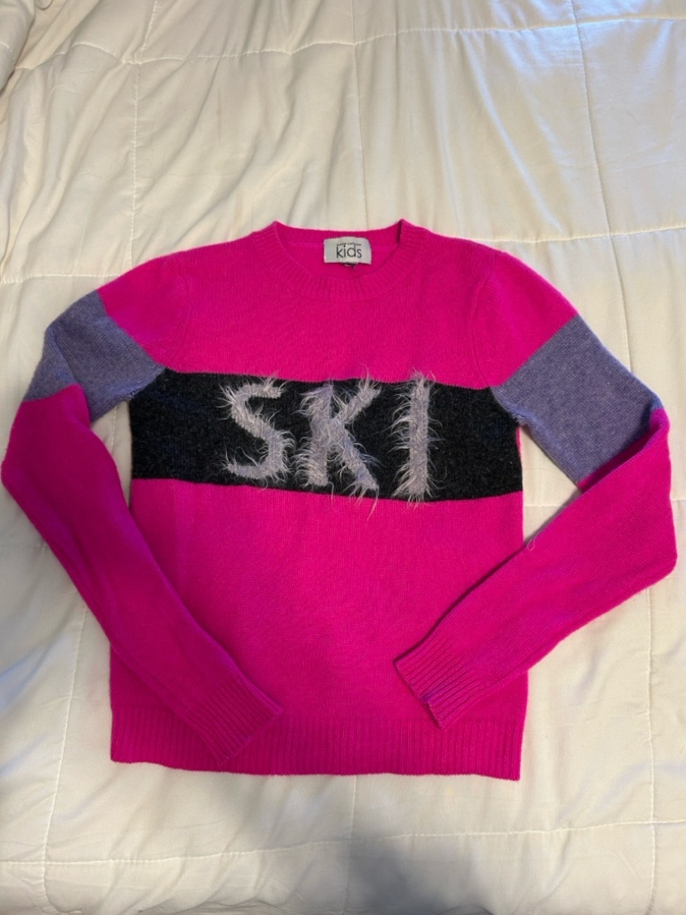 Kids Bright Pink 'SKI' Crewneck Sweater